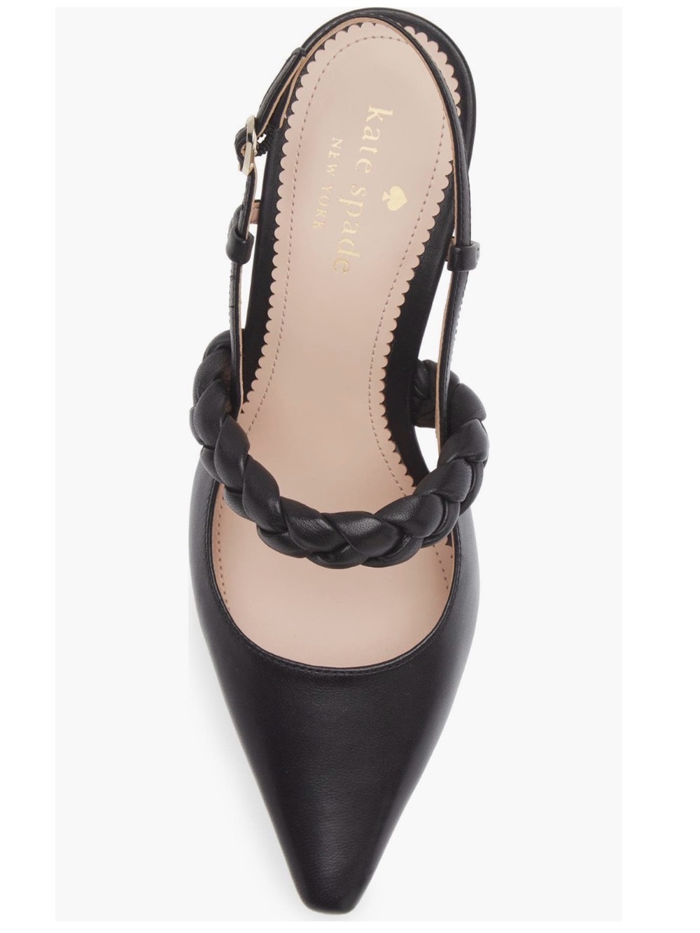 ✅NEW “Kate Spade”  Black Braided Strap Pointed Slingback Heel